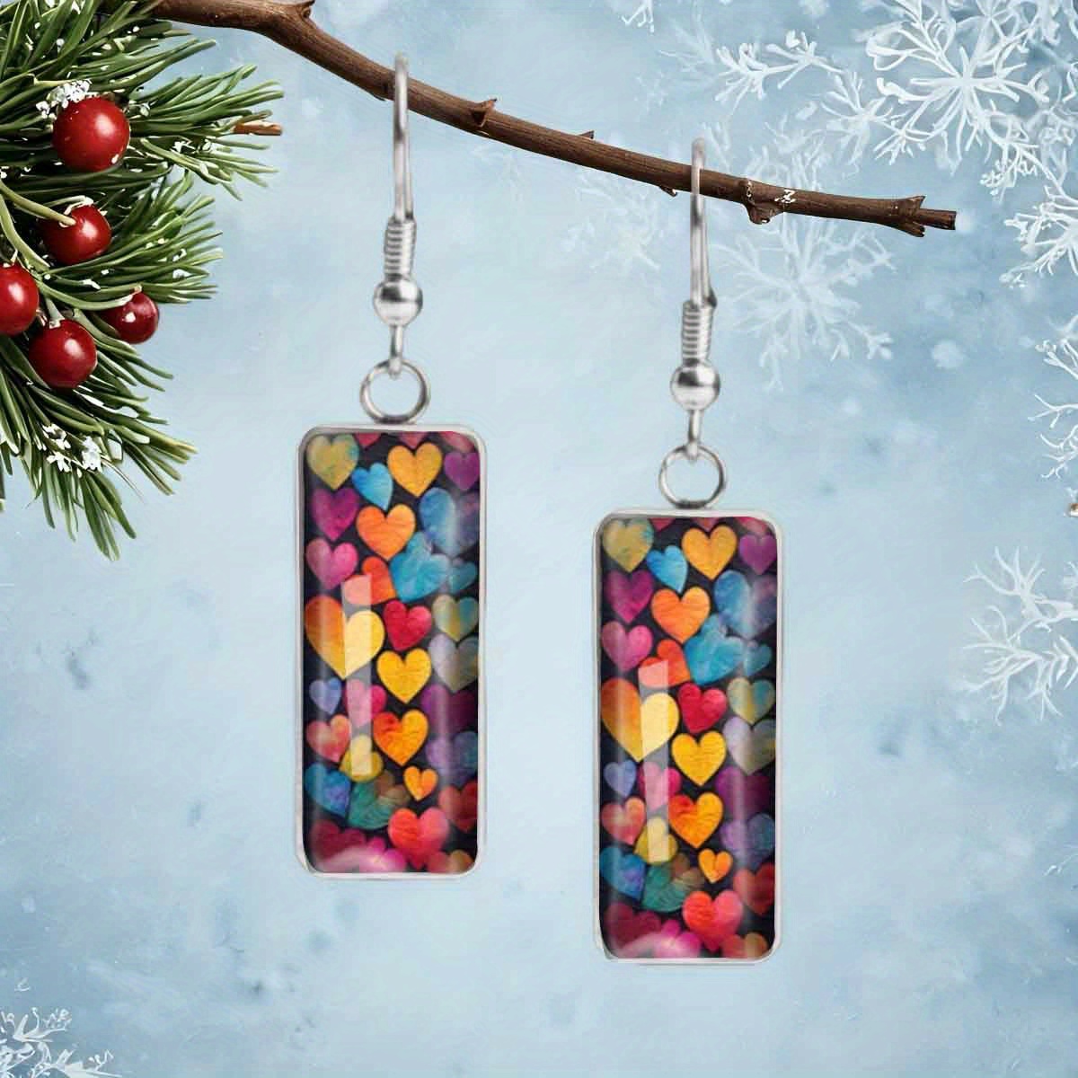 TEMU A Pair Of Romantic, Hypoallergenic Earrings Designed With Printing, Handcrafted Jewelry, Perfect For Valentine's Day, Christmas, Anniversaries,