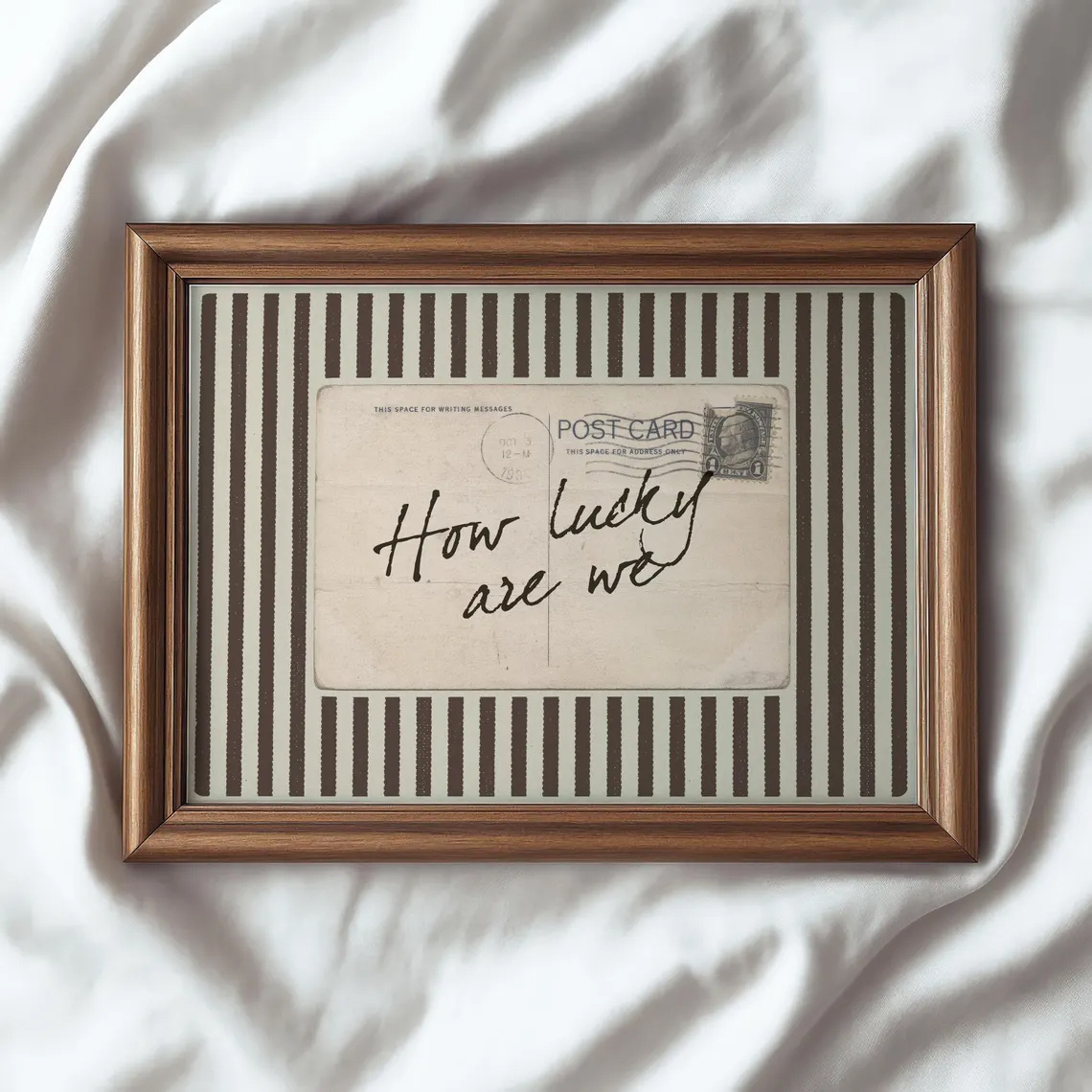 TEMU 2d Flat, 1pc 1pcs Suitable For Bedroom & Living Room Vintage "how Are We" Wall Art Poster - Coquette Brown Striped Aesthetic Print, Old Money