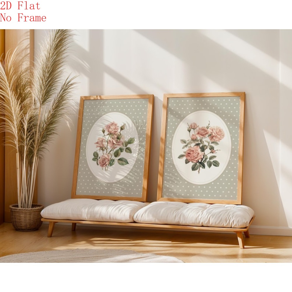 TEMU 2d Flat, 2d Flat, Set Of 2 Unframed Prints, Botanical Artwork, Cottagecore Floral Decoration, Illustrations, Shabby Chic Wall Decor