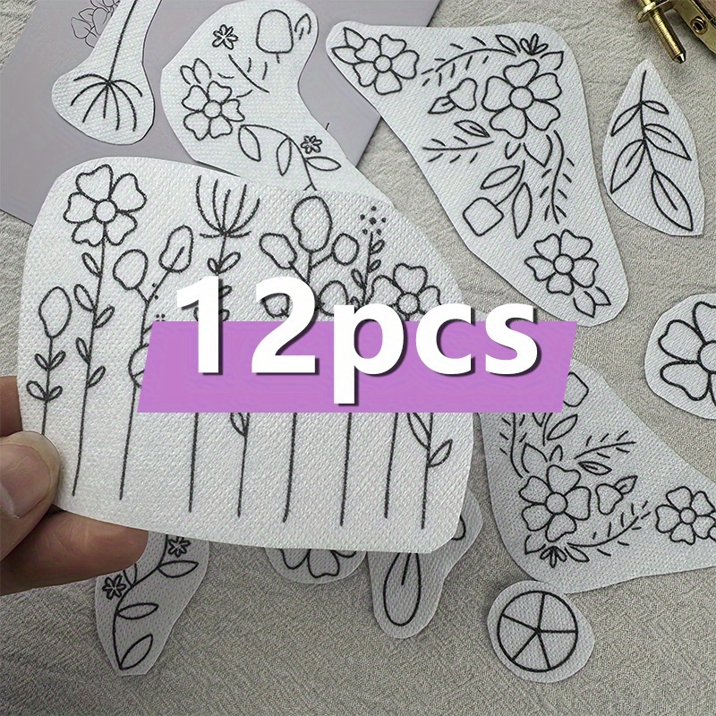 E-shop 12 Stück Blumen-Stickerei-Aufnäher – Waschbare, wasserlösliche Kreuzstich-Patches, Anfängerfreundlich für DIY-Kleidungszubehör an Jeans &