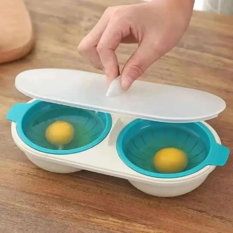 

1pc Dual-compartment Microwave Egg Poacher With Blue Accents - Quick, Omelette Maker For Home, Rv, Restaurant, And Outdoor Camping Kitchens, Camping Kitchen Gear|dualcompartment Design| Gadget