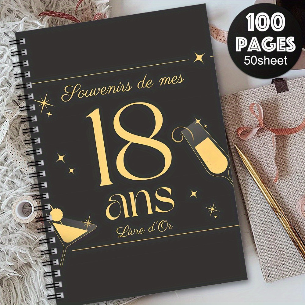 TEMU 1pc Livre de signature et agenda commémoratif pour 18e anniversaire français - Format A5 Élégant , avec "18 Ans" et français, Convient pour
