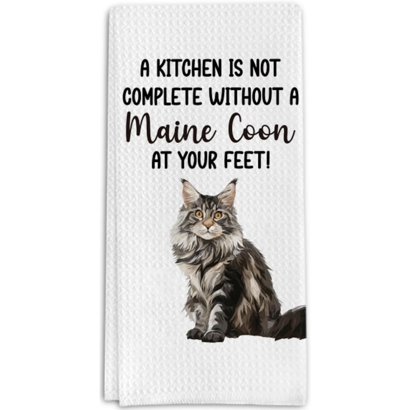 TEMU 1 pc 18 X 26 pouces Maine Coon Serviette de cuisine Premium, spécialement conçue pour des chats. Cette serviette décorative pour chat convient
