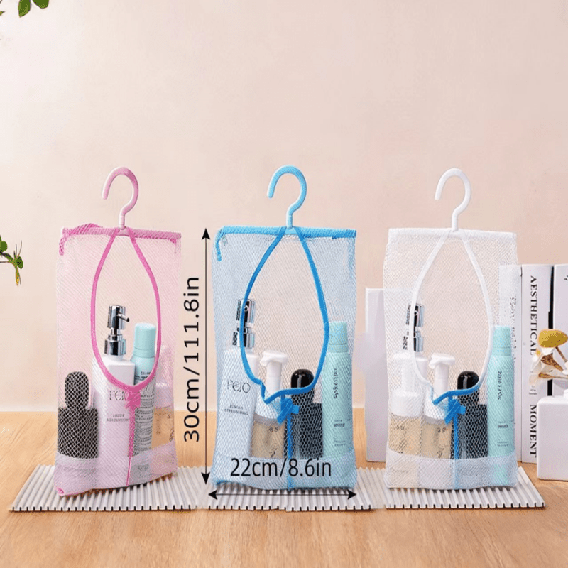 TEMU 3pcs Hanging Pocket Hanging Storage Bag Mesh Hanging Bag Breathable Hanging Bag Multifunctional Hanging Bag, Shower Caddies