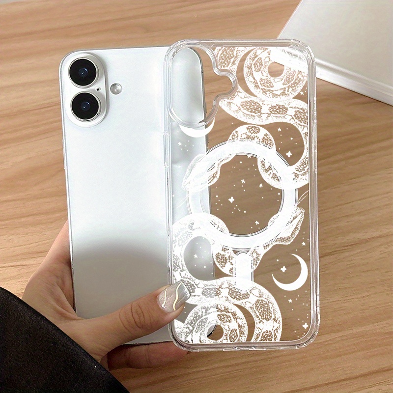 TEMU Phone Case - 1 Pack Of A Stylish Phone Case Featuring A White Snake Design, Designed To Be Shockproof And Magnetic, Compatible With The For