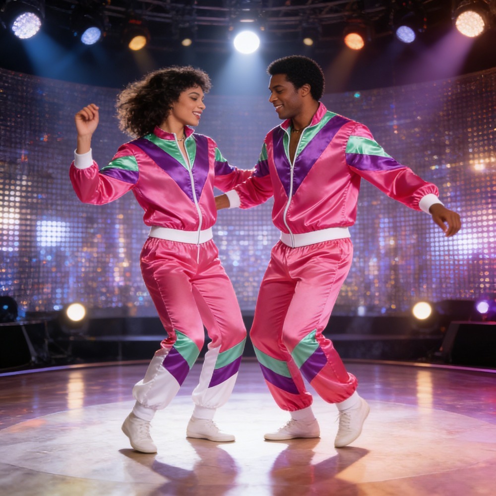80er-Jahre Tracksuit Set Für Männer & Frauen – Retro-Windjacke Mit Hose, Inkl. Stirnband, Armbändern, Brille & Aufblasbarem Radio 80er Jahre Trainingsanzug Unisex