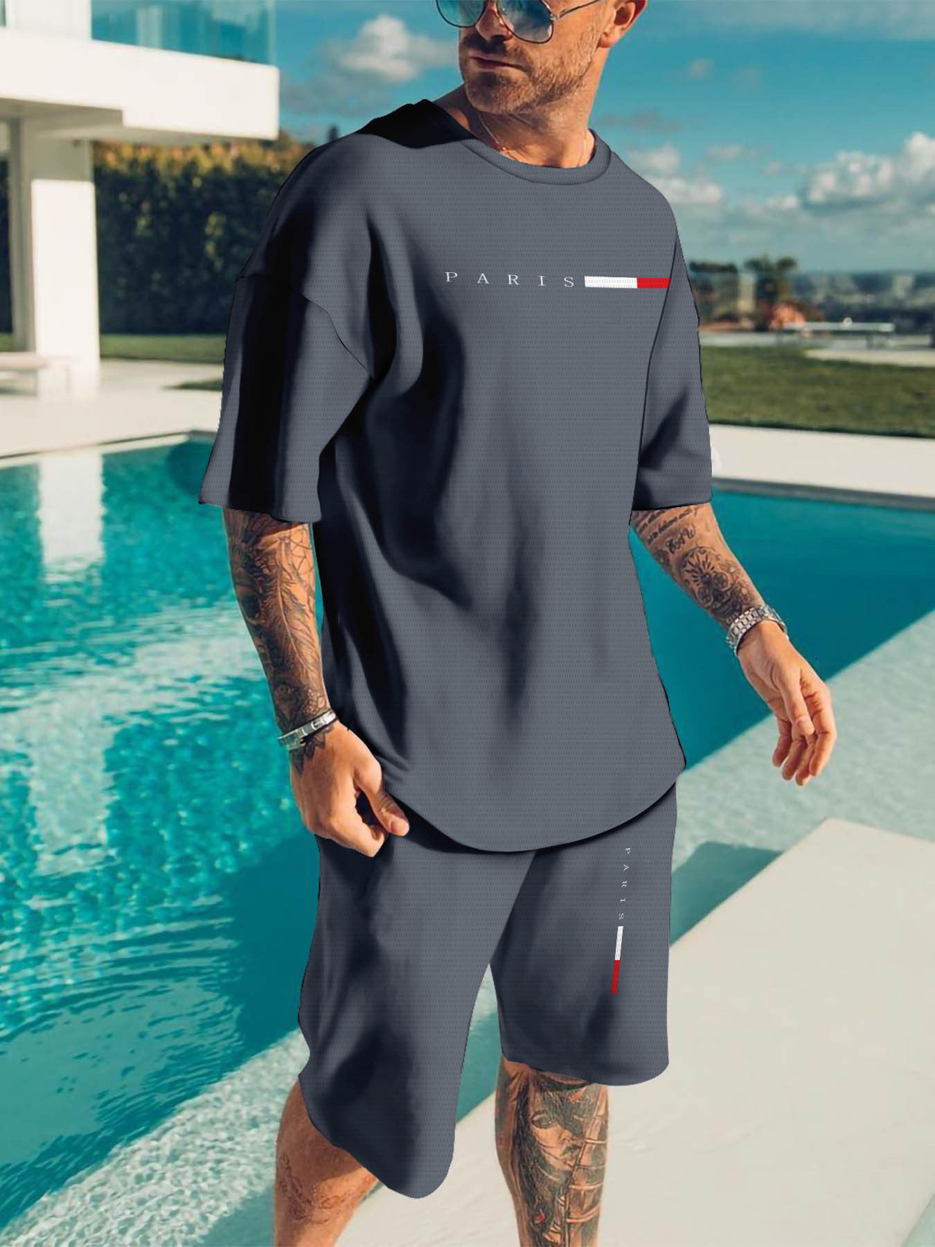 Casual Sports Suit Breathable Outdoor Casual Men's T-shirt and Shorts Suit Summer 3D Printing Suit for Adult Men