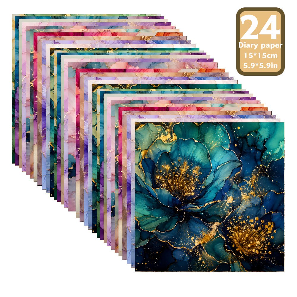 TEMU 24 Craft Paper Designs, 5.9 X 5.9 Inches Botanical With Gold-inspired Details For Scrapbooking, Paper Collage, Handmade Cards, Journals, Gift