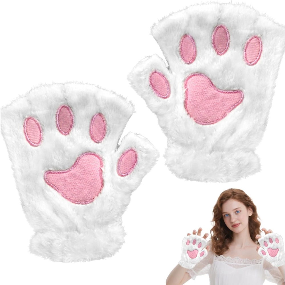   fingerless cat paw gloves furry bear plush animal mittens cute cosplay halloween cat costume accessories for women