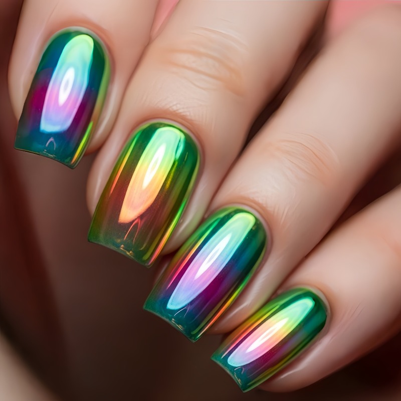 TEMU 48pcs Vibrant Electroplated Geometric Medium-length Square Nail Decals - Trendy Glossy Gradient Nail Stickers For Women In European And