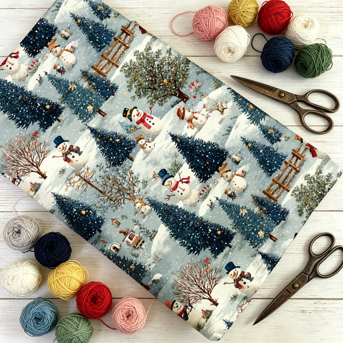TEMU 1 pièce Tissu à impression numérique motif d'hiver avec de neige et sapin de Noël, plusieurs tailles disponibles, tissu doux et confortable,