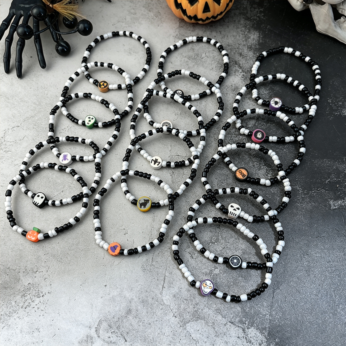 10pcs Retro Halloween Mixed Colors Rice Bead Bracelet Set