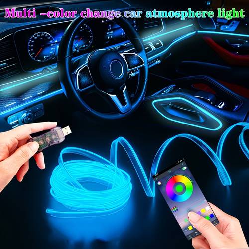 led in 1 car interior atmosphere light set 236 fiber rgb 160 000 color ambient lighting kit app control usb powered 12v for in car use only without battery