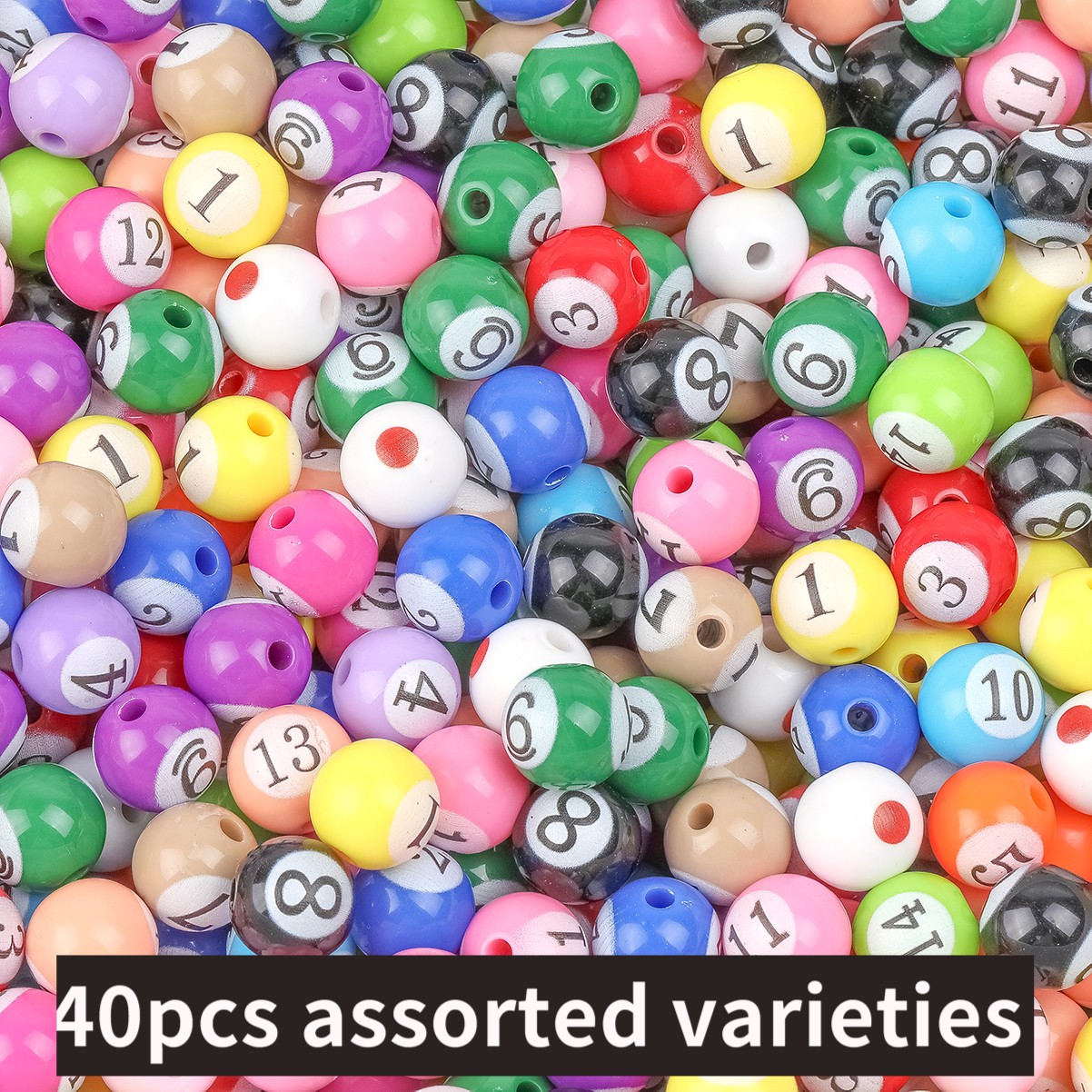 TEMU 40pcs Random Color [acrylic Spacer Beads] Colorful Mini Acrylic Billiard Beads - Random Durable & Non-fading Round Acrylic Digital Beads Tassel