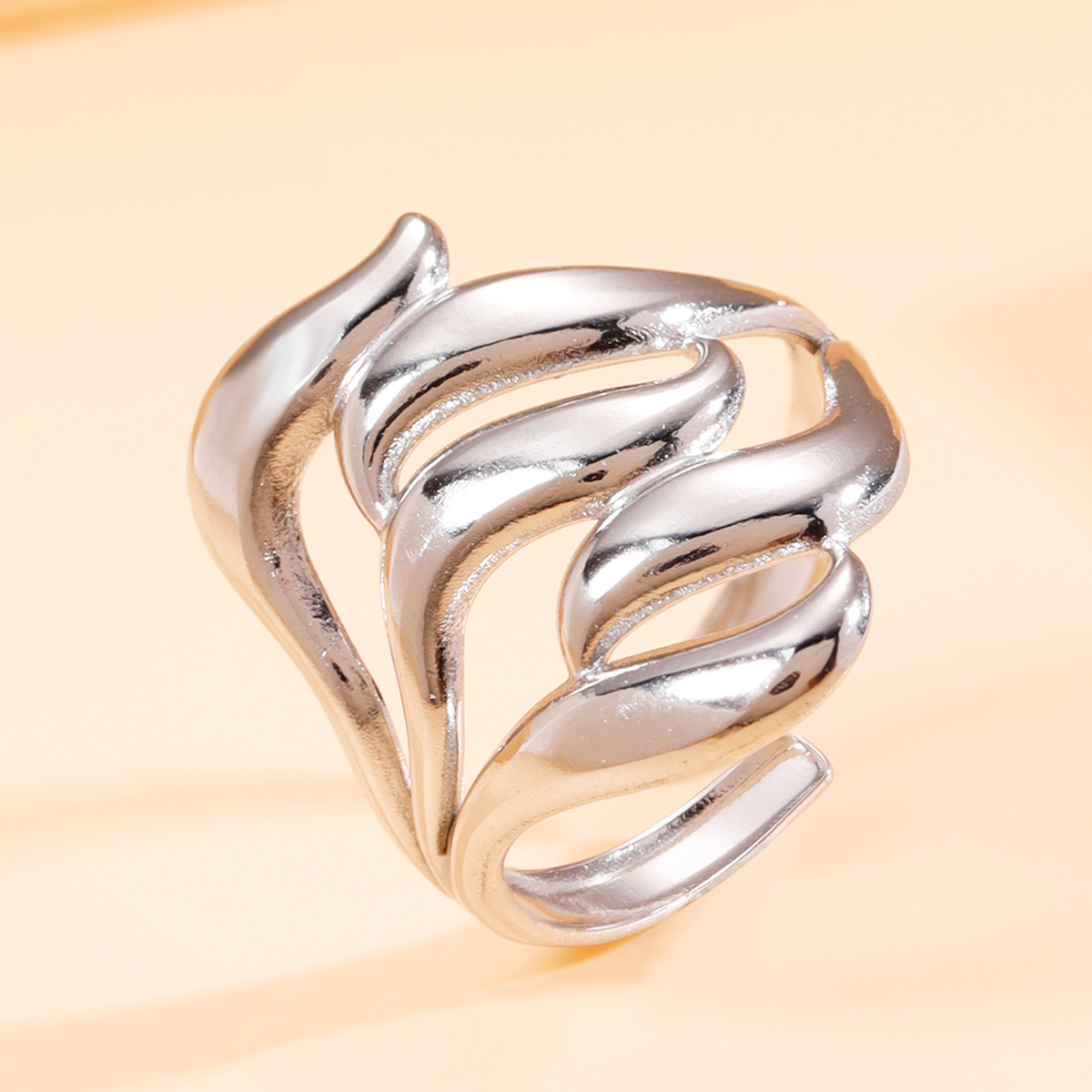Fashion Interlaced Drop-Shaped Design Open Stainless Steel Ring