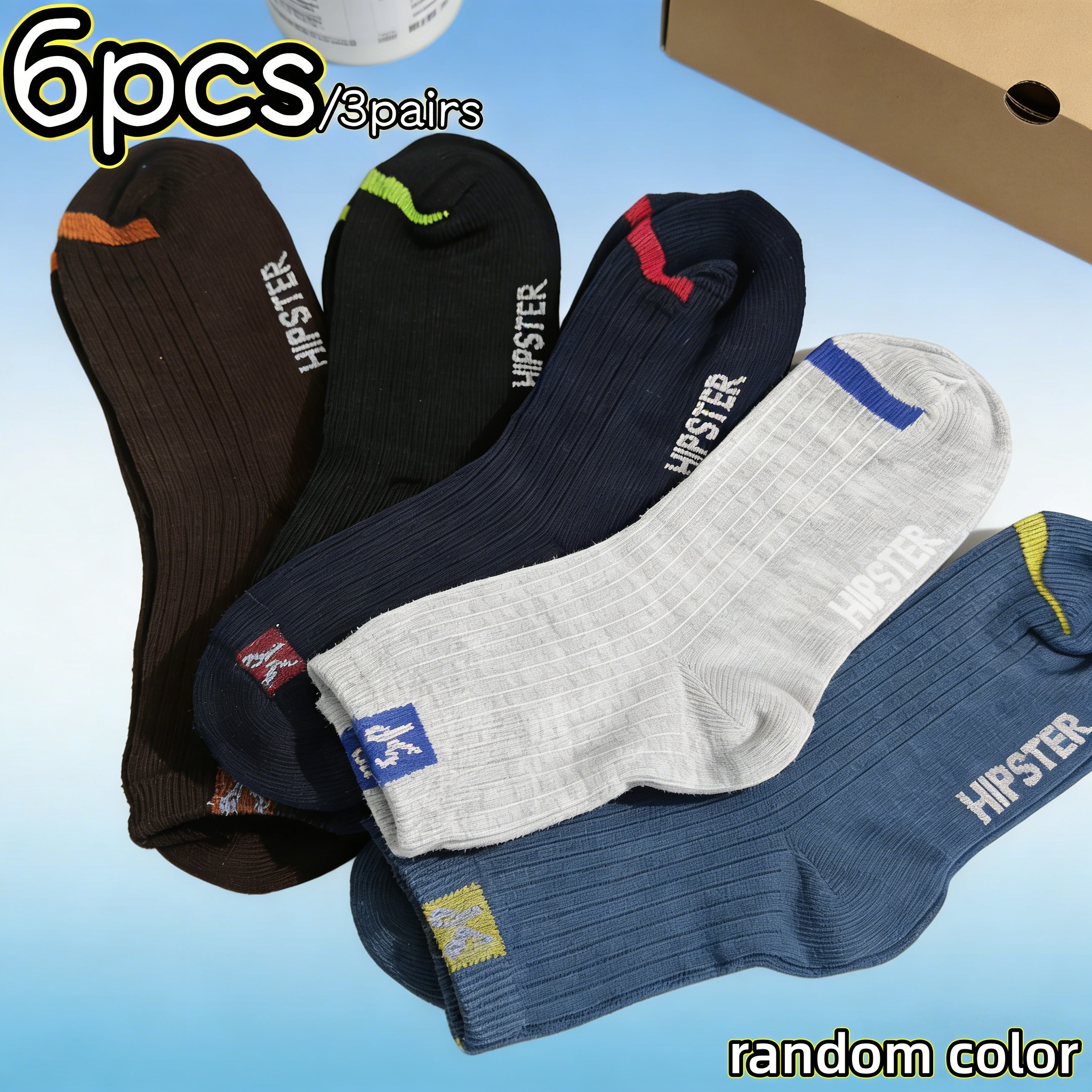 TEMU 6 pièces/3 paires de chaussettes pour homme, chaussettes , évacuant la transpiration et absorbant l'humidité, adaptées à toutes , élégantes et