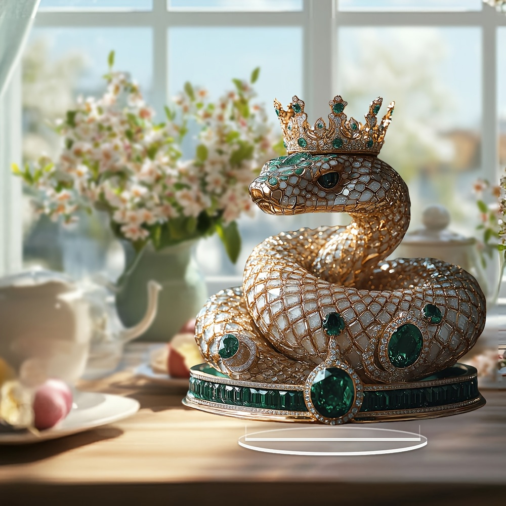 

[artistic Decor] Luxurious Emerald Green Snake King Acrylic Ornament With & Gem Accents - Elegant Tabletop, Home, Window Decor For Indoor & Outdoor - Ideal Birthday & Graduation Gift