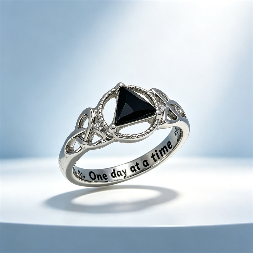 TEMU Aa Sobriety Ring Women' Steel Black Cz Knot Inner Engraved 1 Day Elegant Stackable Inspirational Sober Anniversary Encouragement Gifts Her
