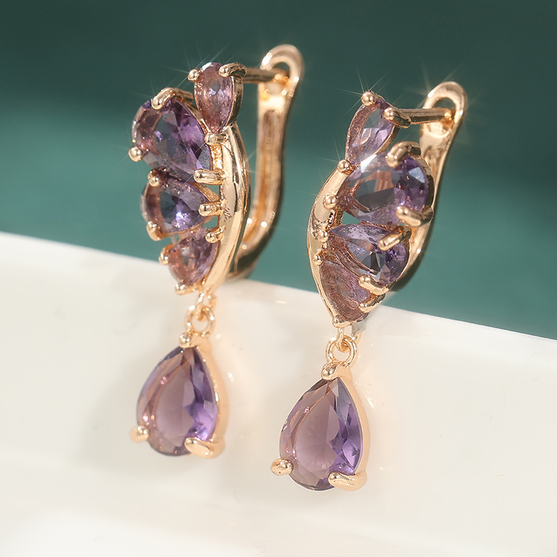 Rose Golden Amethyst Leaf Cluster U-Shaped Ear Cuffs for Women