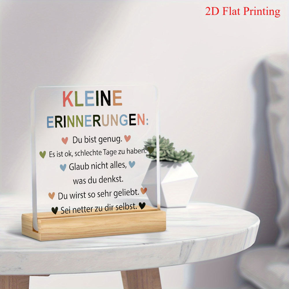 E-shop 2D Flache Acryl Desktop Dekoration, Sanfte Deutsche Selbstakzeptanz Erinnerung Zitate, Farbenfrohes und Frisches Layout, Heilend und