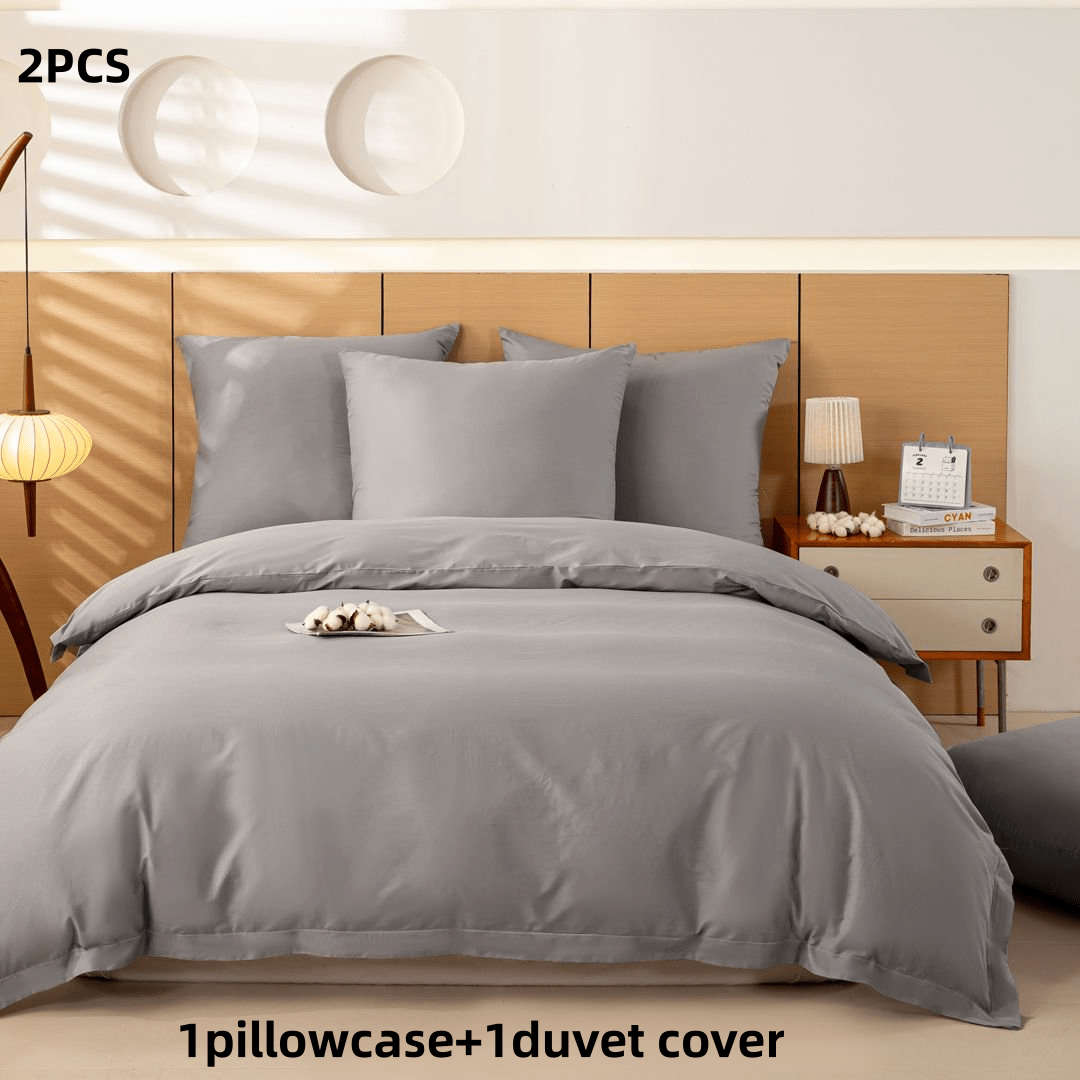Image of 2/3pcs, 1 Duvet Cover And 1/2 Pillowcases Bedding, 135 X 200 Cm, Pillowcases 80 X 80 Cm, Cotton. The Duvet Cover Set Is Light Gray With A Easy And . Comfortable, Easy, And Breathable Pure Cotton