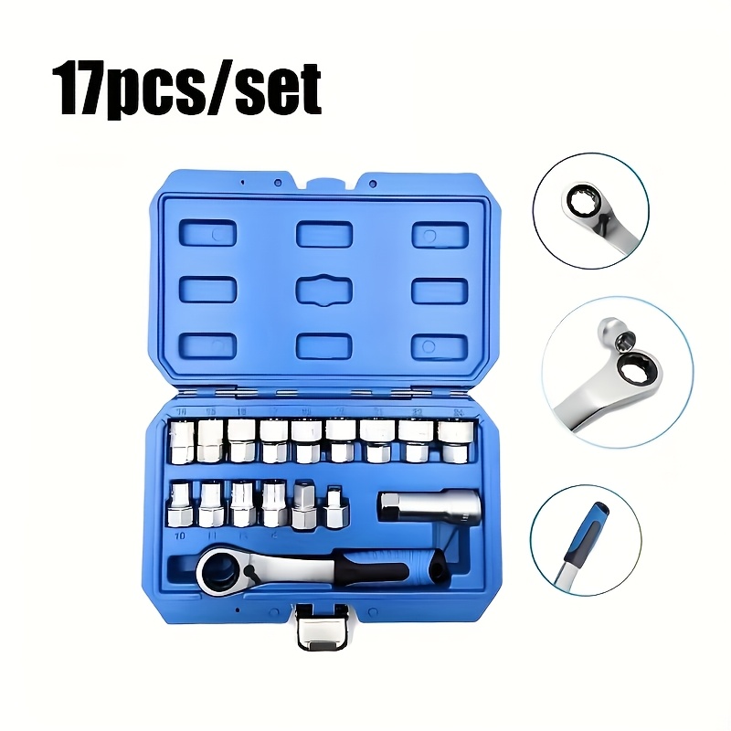 17pcs Pass Through Socket Set, 1/2'' 3/8'' Drive, 12 Toothed Ratchet Socket Set, Chrome Vanadium Steel Pass Thru Socket Set Release Adaptors, Space- Design For Space
