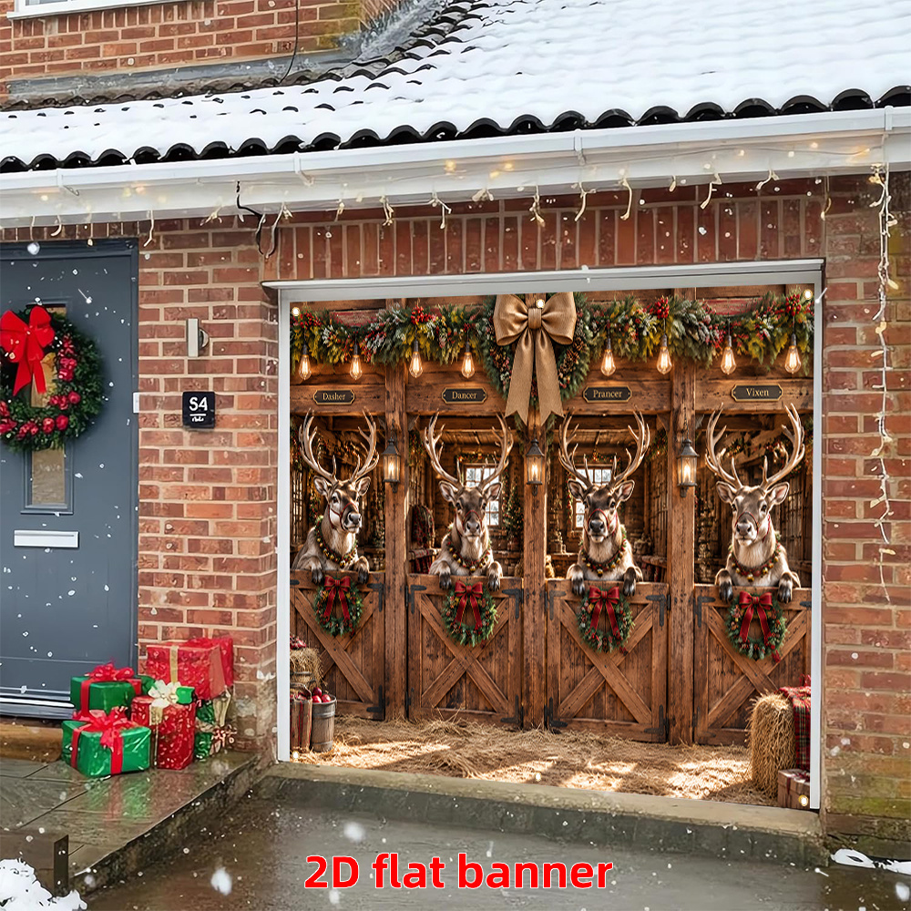 TEMU 2d Flat, 2d Flat - 2d Door Banner 2d Flat, 2d Flat - 2d Door Banner [2d Flat] 1pc, Christmas Single Door For Garage Door Cover Banner, Christmas