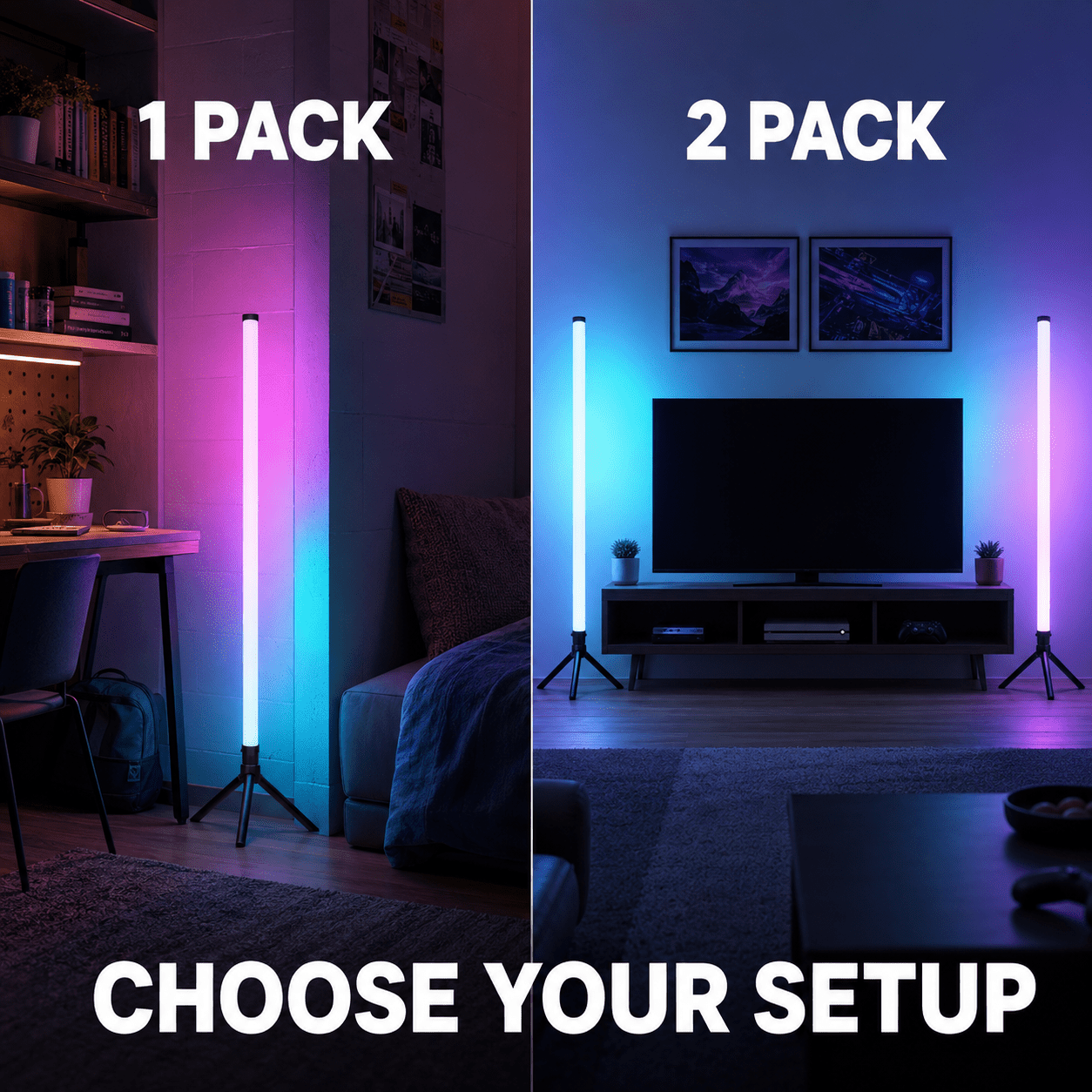 TEMU 1/2 Pack 360° Rgb Led Corner Floor Lamp, 40.5-inch Color-changing Mood Light With App, Remote & Button Control, Music Sync, Usb-powered Standing