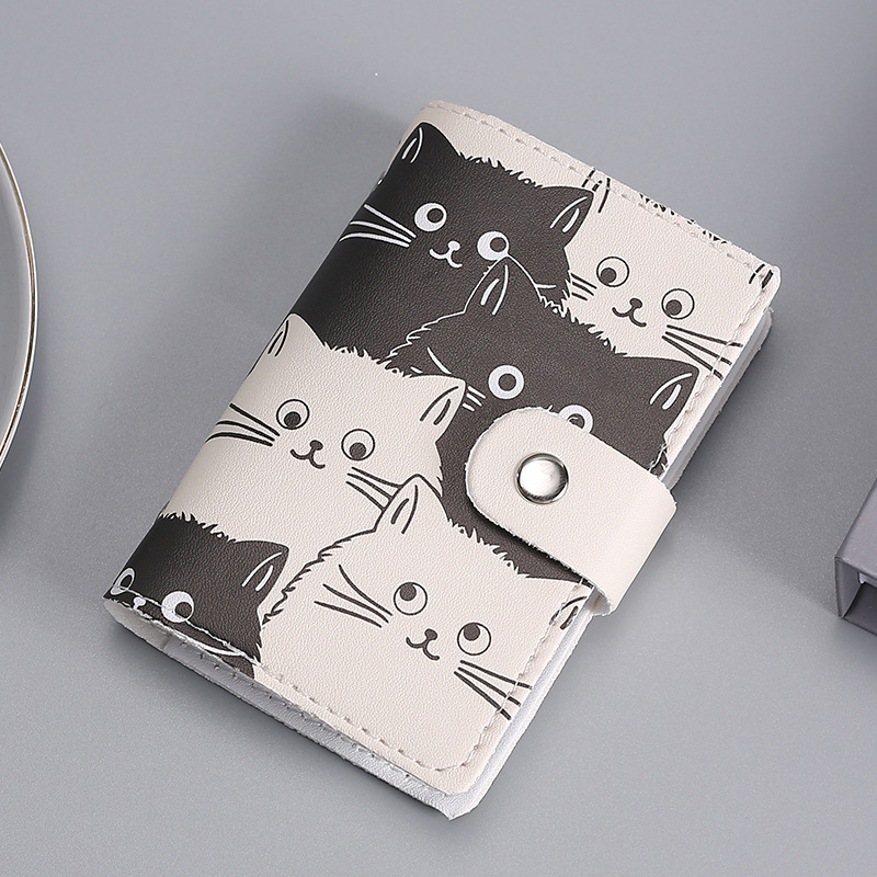 Image of Black And White Cat Cute Cartoon Anime Card Holder Female Mini Ultra-thin Compact Large Capacity Card Holder Student Anti-degaussing Card