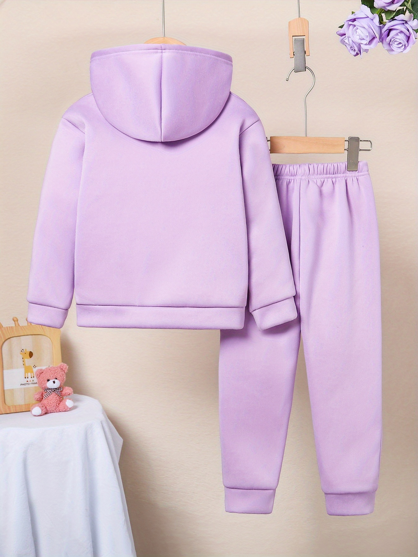 Girls' Unicorn Pattern Long-Sleeve Hoodie and Pants Set