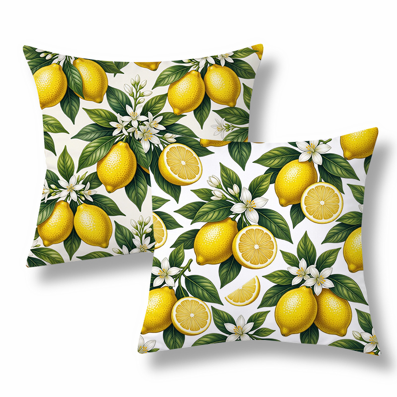 TEMU 2pcs Fresh And Fruity Throw Pillow Covers,decorative Cushion Cases, Lemon With Blossoms And Leaves, Yellow And Green Tone. Versatile For Living