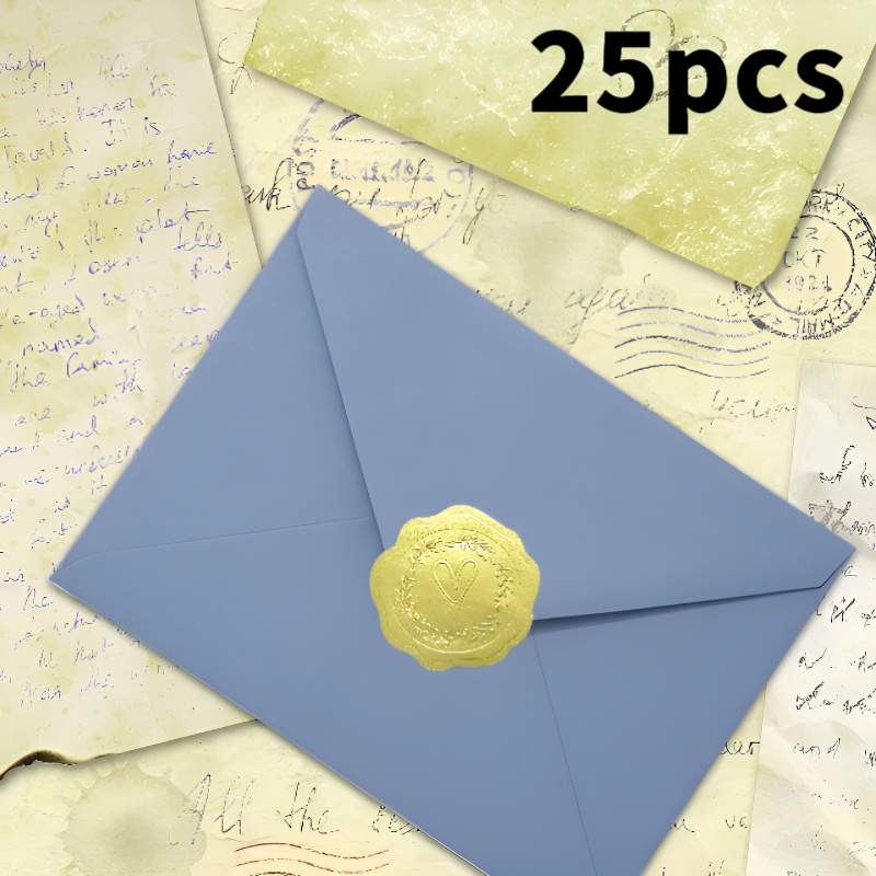 Image of 25 Premium Mist Blue Envelopes With 25 Golden Stickers, Envelopes Suitable For Invitations, Greeting Cards, Birthday Parties, Cards, Office Use, Durable&, Classic