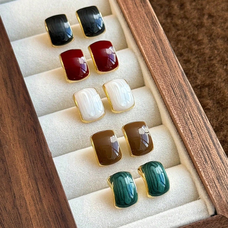 10pcs vintage   style colorful square fashion stud earrings set