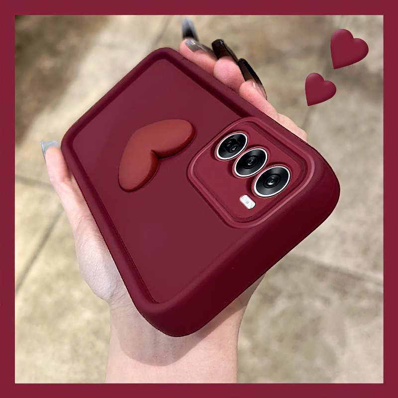 Funda para móvil: [Escalera] Funda minimalista en rojo vino con corazón tridimensional, funda antigolpes compatible con las series A04, A05, A06, A13, A14, A15, A16, A23, A24, A25, A26, A33, A34, A35, A36, A53, A54, A55, A56, A73, M14, M15, M35, M55, S23, S24, S25