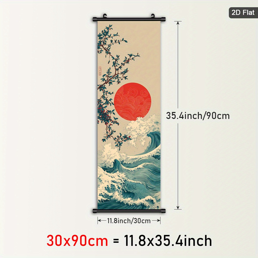 TEMU 2d Flat, 2d Flat, 1pc Framed Vintage Wall Art Featuring A Scene, A Modern Canvas Poster In A Zen Style, Depicting Ocean Waves And A . This