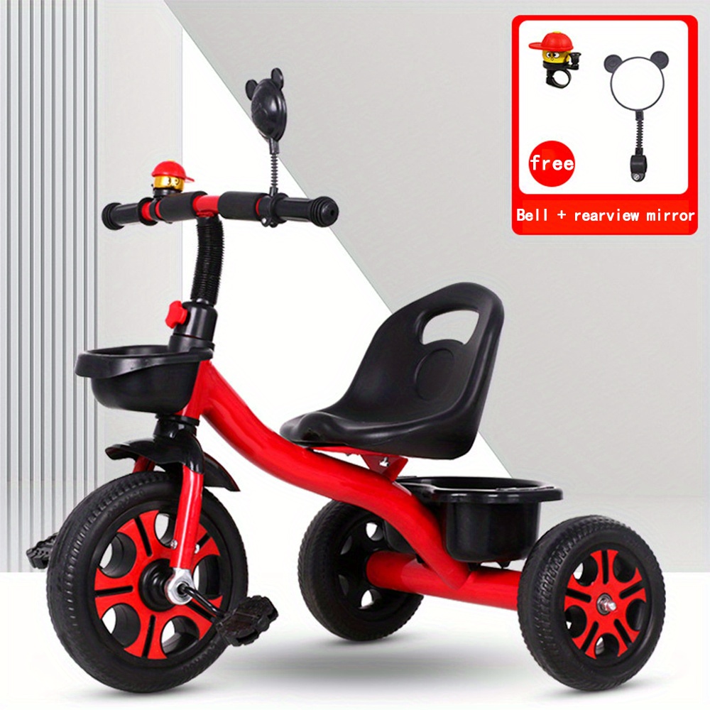 tricycle with storage basket& adjustable seat- durable carbon frame,   learning to ride, red, tricycle,   design, sturdy construction details 1