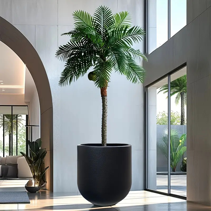 1 Nordic Modern Thickened Resin Large Flower Pot with Straight Round Design, All-Weather Lightweight and Durable Wine Glass Style, Smooth Surface with Drainage Hole, Suitable for Indoor/Outdoor Artificial Plants and Greenery | Perfect for Living Room
