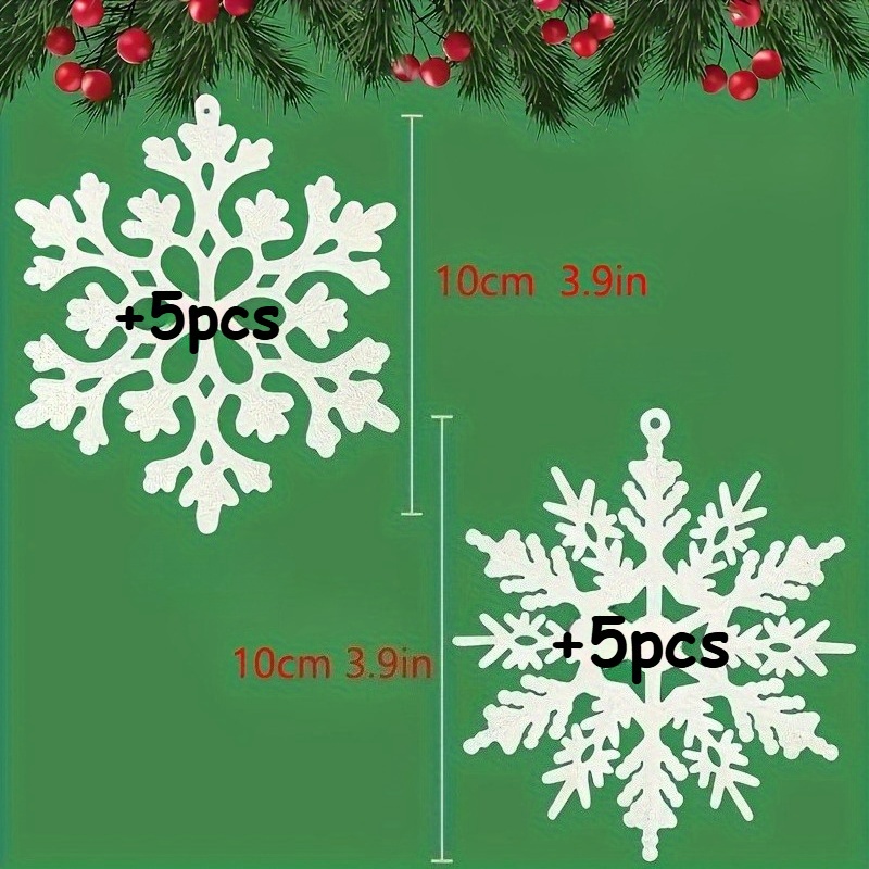Image of Set Of 10 Large White Snowflake Ornaments Made From Sturdy Plastic, Perfect For Adorning Christmas Trees And A Winter Atmosphere