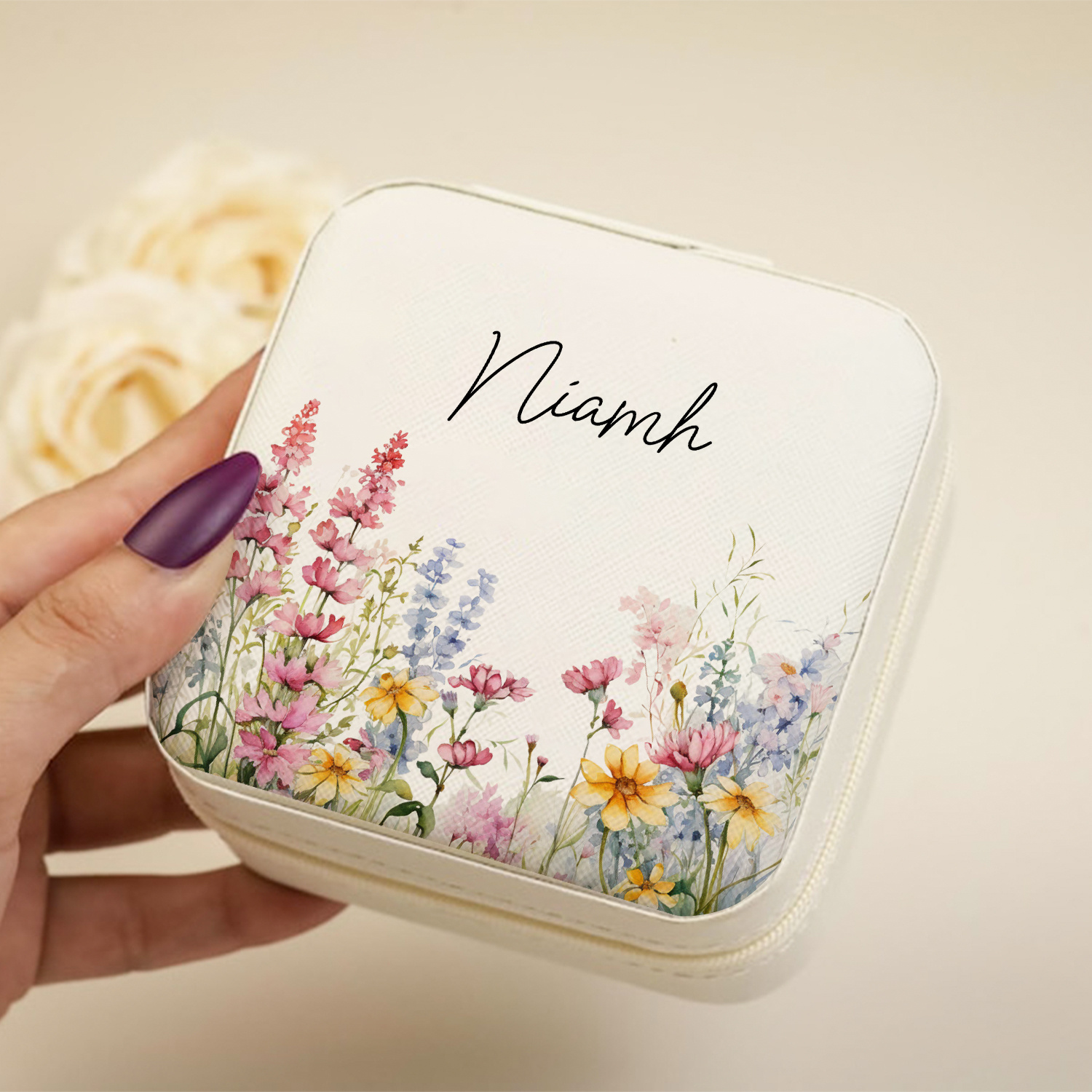 TEMU 1pc Personalized Field Beige Jewelry Box, Zipper Closure Box, Customized Name, Bridesmaid Gift, Graduation Birthday Gift For Sisters | Best Gift