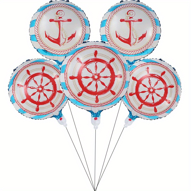 Image of Set Of 5 Nautical-themed Balloons Featuring Pirate Ship Anchors And Paddles, Perfect For Halloween And Birthday Party Decorations, For Christmas