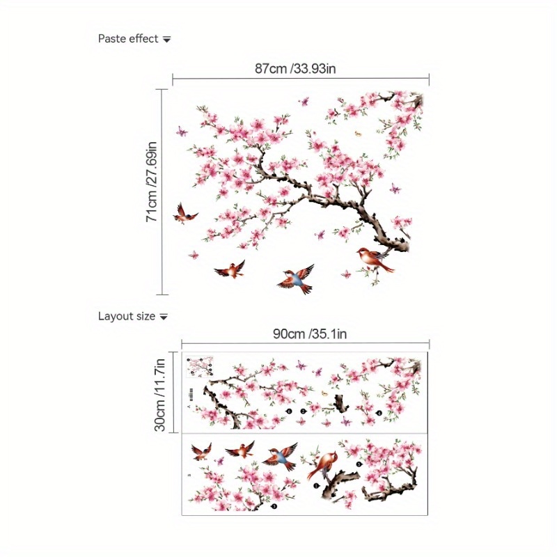 Image of 2pcs Bird And Flower Wall Decal Stickers, , Beautiful Patterns, Decorative Stickers, Bedroom Decor, Self-adhesive Paper, Home Aesthetic Decor, , Decor, Fun Stickers, Your Home To More