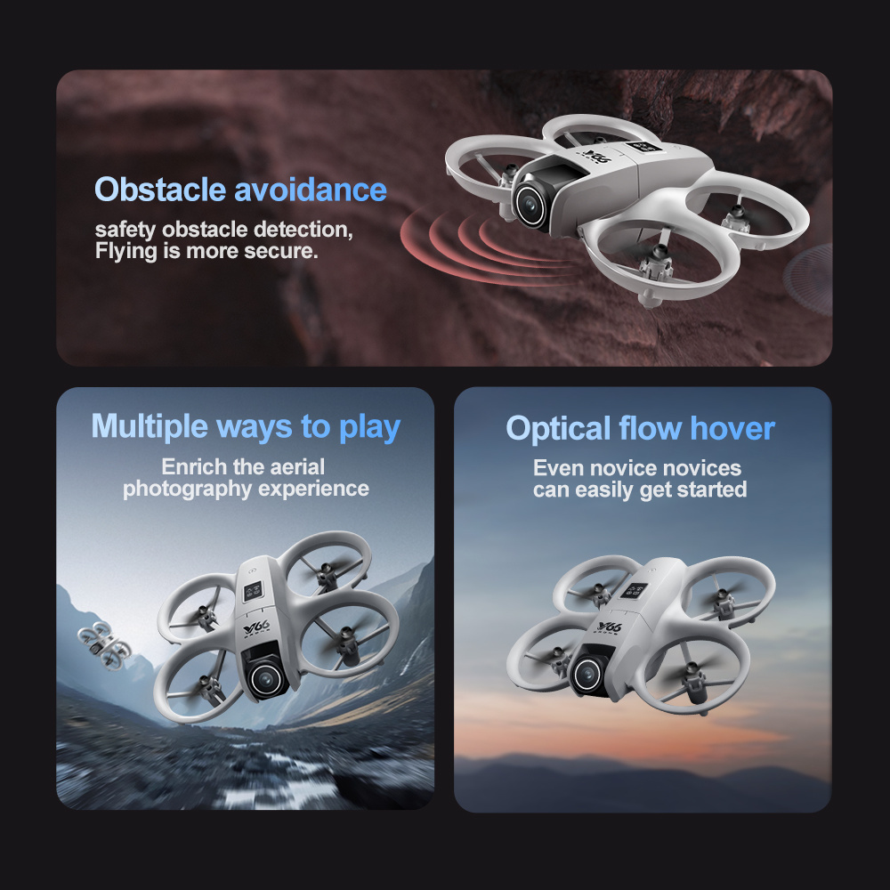 v66   high definition   led lights safety   tracking smart obstacle avoidance   mode one click return wifi pathway flight 2 4ghz   free technology four channel hexagon gyroscope real time image transmission ideal for outdoor camping travel beginner friendly unique gift idea   with 4     accessories modern   design smooth flight   details 2