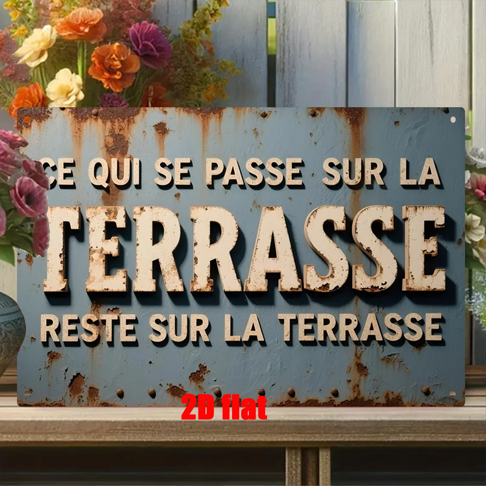 TEMU Plaque murale 2D, design plat, en métal, décoration murale, style patio français, pour cours, bars, cafés, restaurants, , un pour , cadeau de