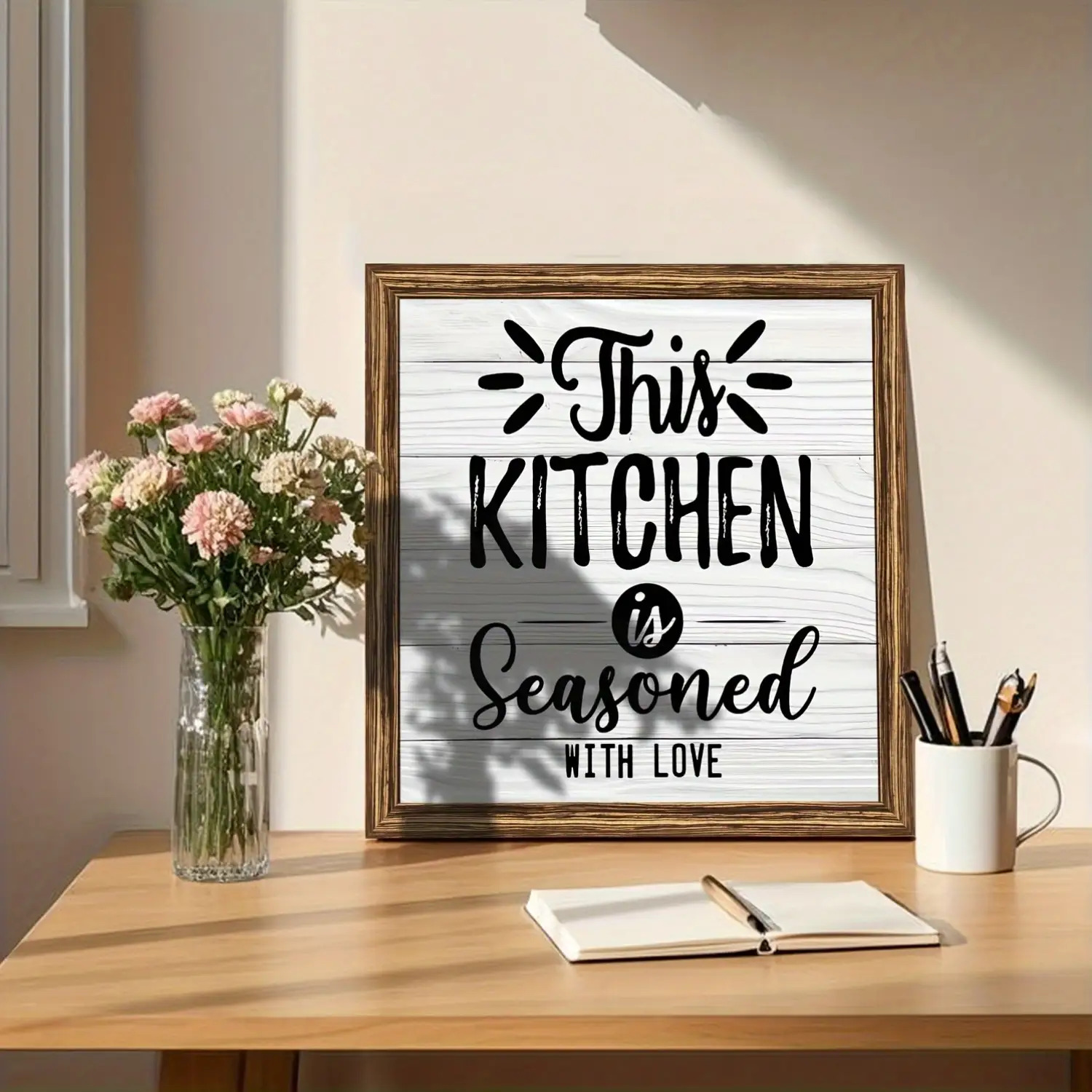 TEMU 2d Flat Printed Wooden [1pc] This Kitchen Is Full " Wood Wall Plaque - Rustic Modern Home Decor Sign For Kitchen, Living Room Or Bedroom, Wood