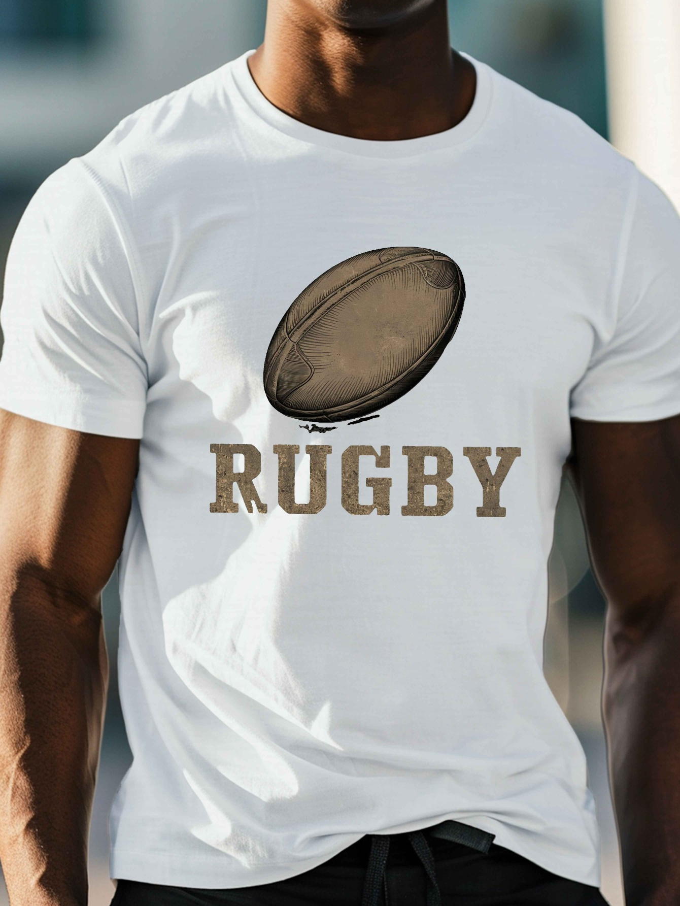 men's rugby ball graphic print crew neck t shirt lightweight