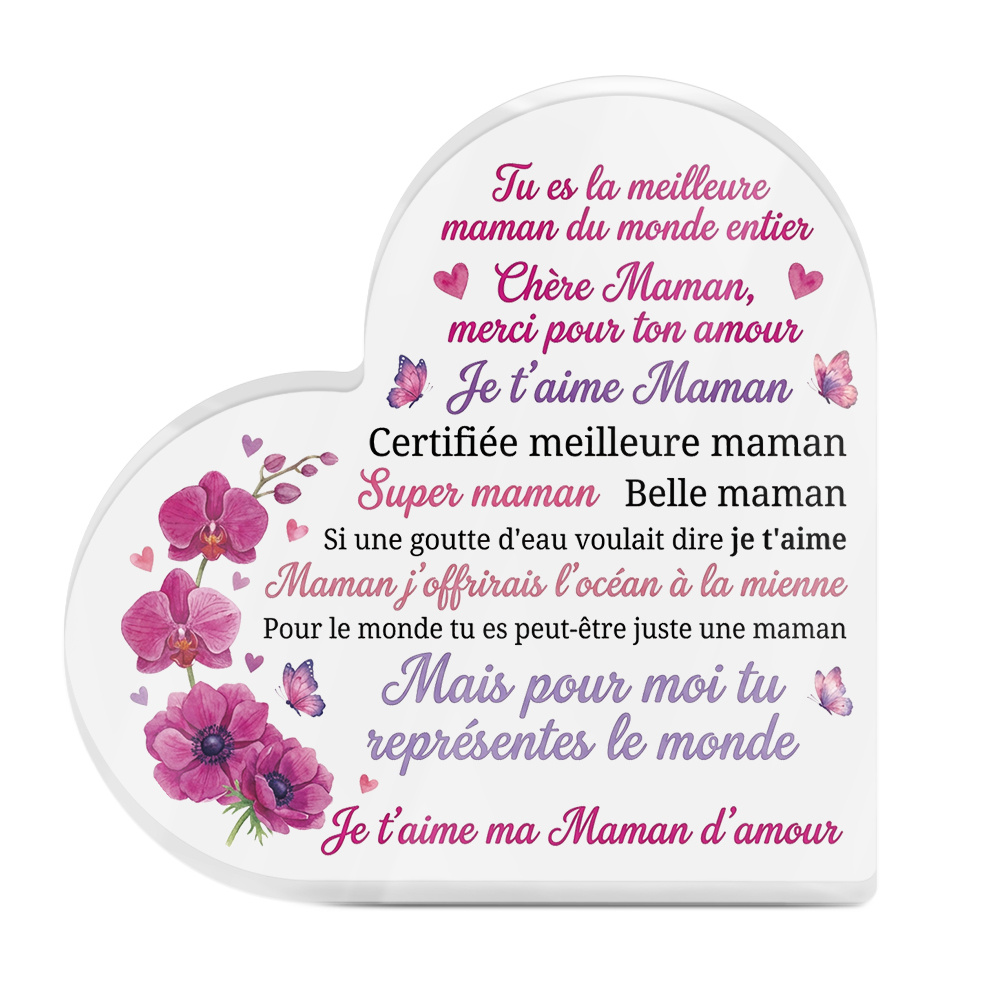 TEMU Plaque de table acrylique de cœur PUTUO DECOR, 1 pièce, avec française "Tu es la meilleure maman " - Citations adaptées , décoration de bureau,