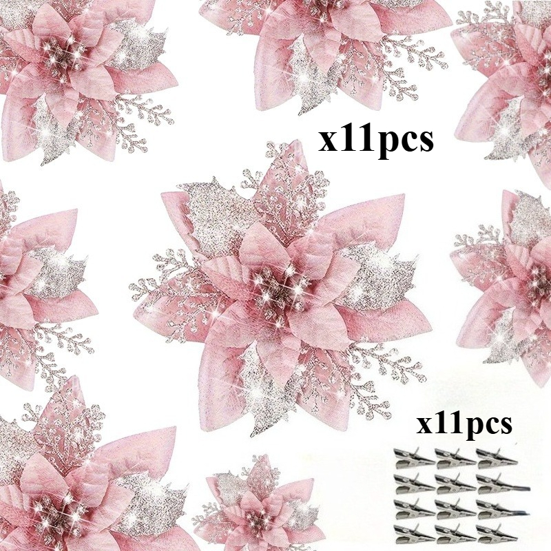 22pcs Christmas Artificial Flowers - Plastic Christmas Tree Ornaments With Clips, Reusable, Featherless, For Christmas, Weddings, Birthdays, Holiday Decor, No ()