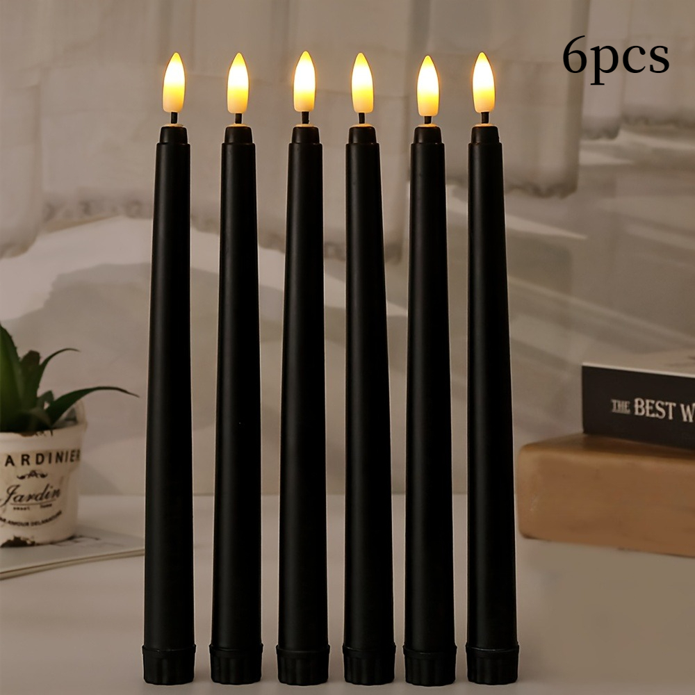 TEMU 6pcs Led Flameless Taper Candles, Long Stem Candles, Battery Operated With 3d Flickering Flame, Safe , Realistic Electric Fake Candles For Home
