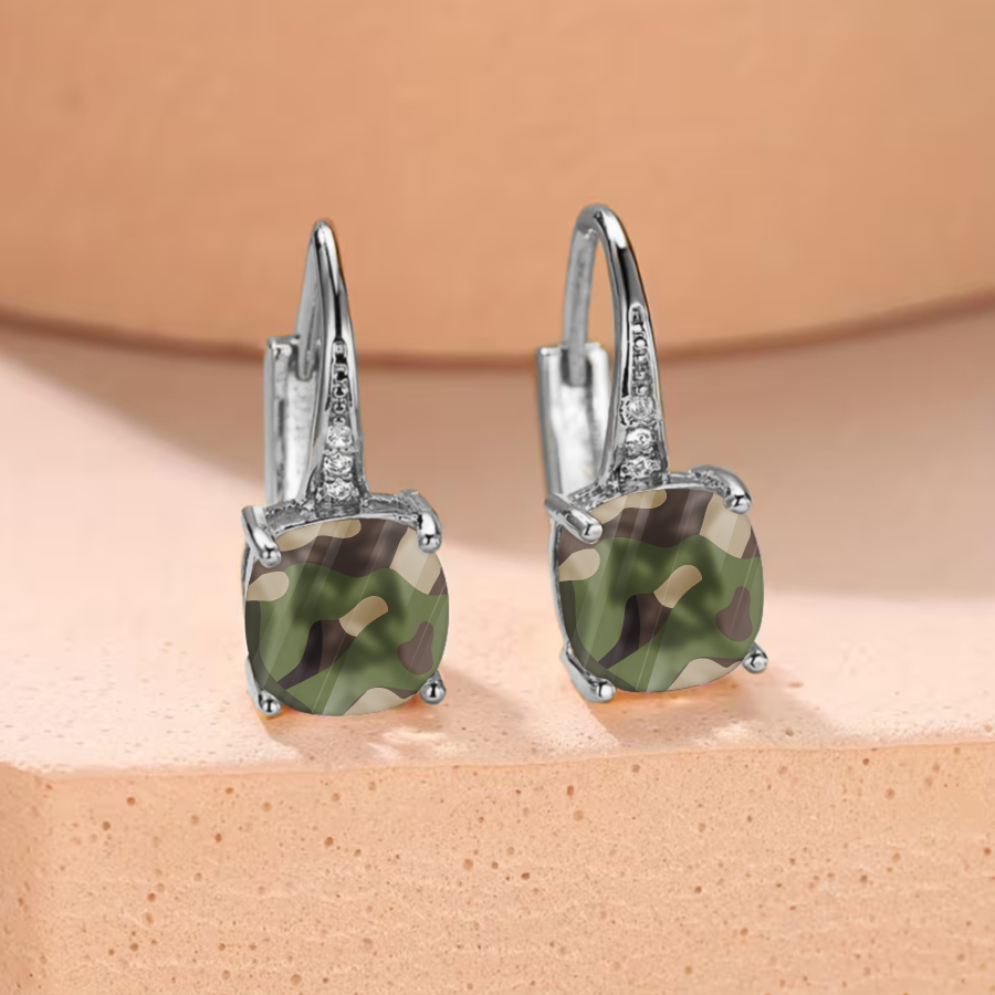 TEMU 2pcs Camouflage Earrings Military Earrings Outdoor Earrings Nature Earrings Elegant And Versatile Geometric Earrings Pattern Earrings Jewelry