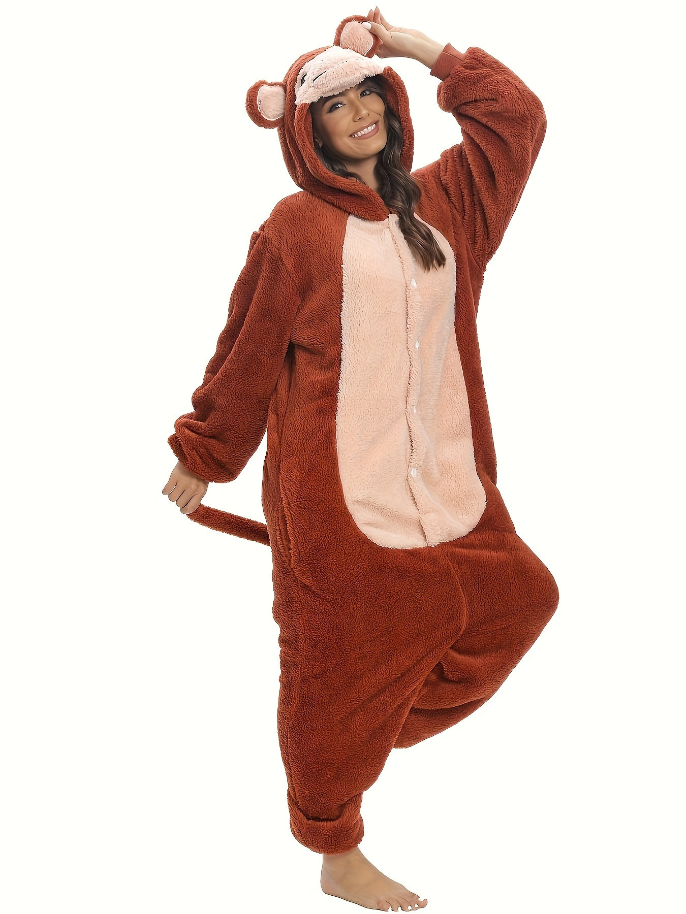 womens cute monkey hooded plush contrast color jumpsuit long sleeved zipper plush warm hooded jumpsuit party pajamas cosplay home clothes suitable for carnival halloween carnival outfit halloween costume fun party wear   sleepwear durable sleepwear warm jumpsuit   jumpsuit longsleeve jumpsuit partygoers   wear white 0